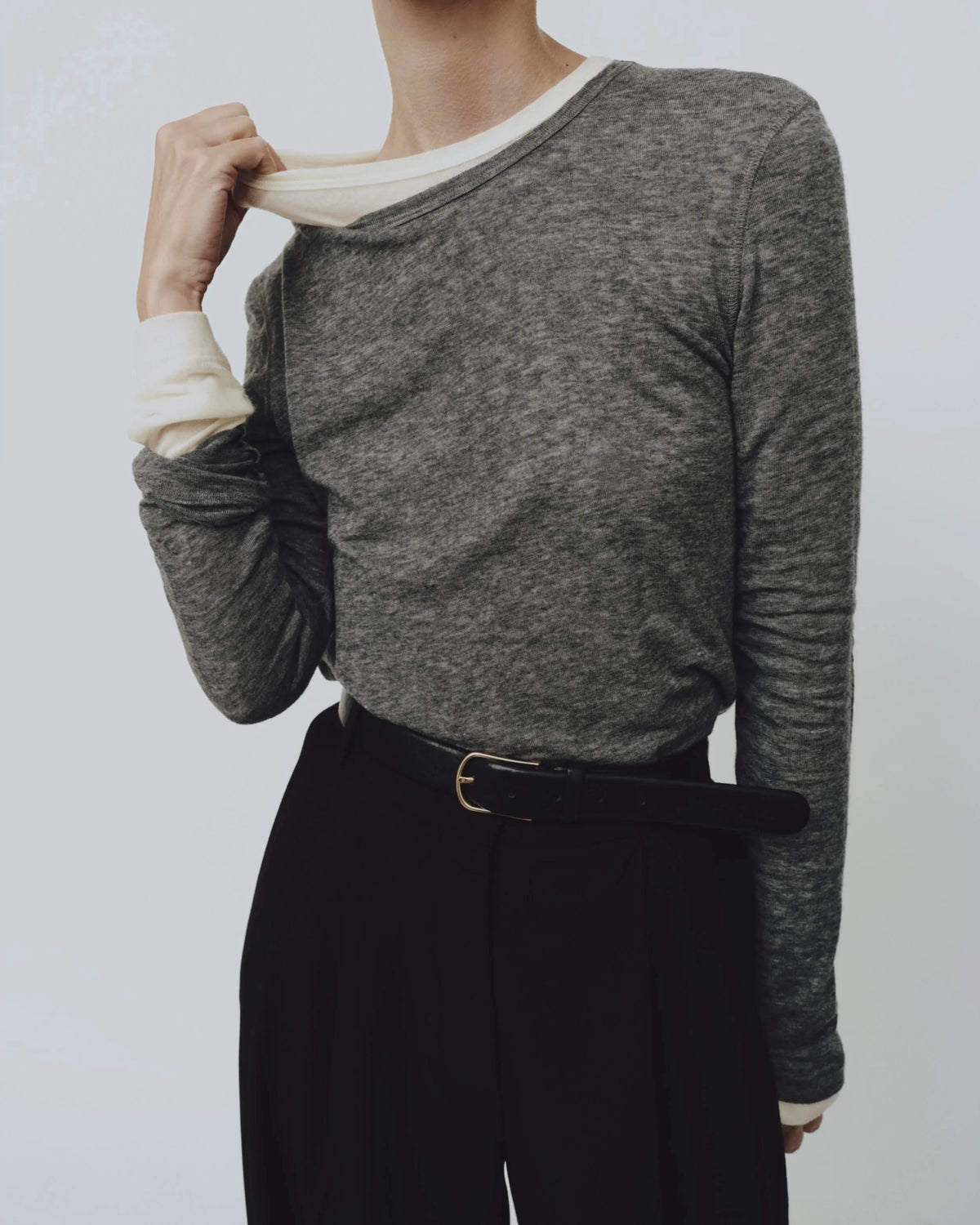 Wool Tencel Crew Neck - Heather Grey
