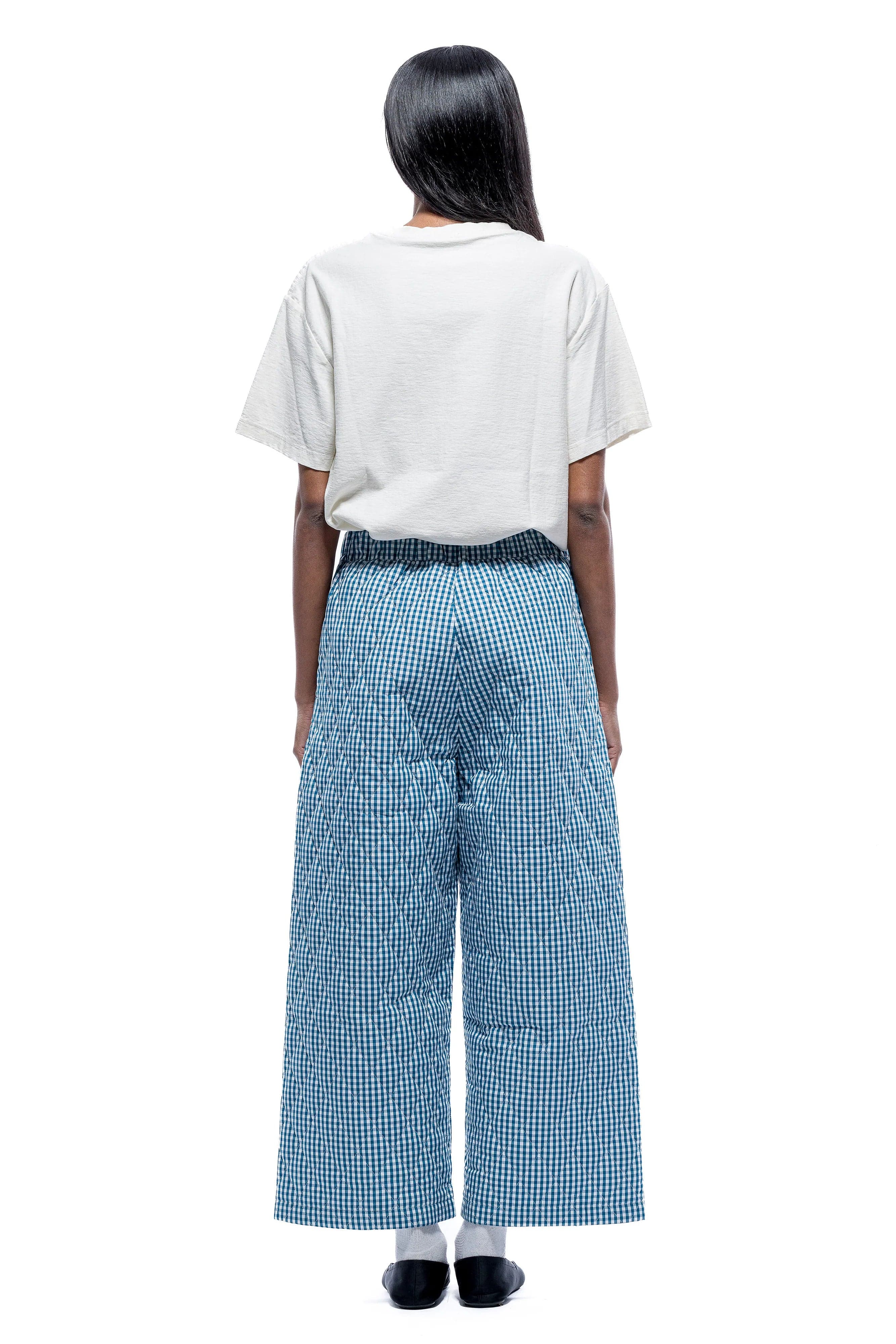 Aretha Quilted Pants - Teal White Check