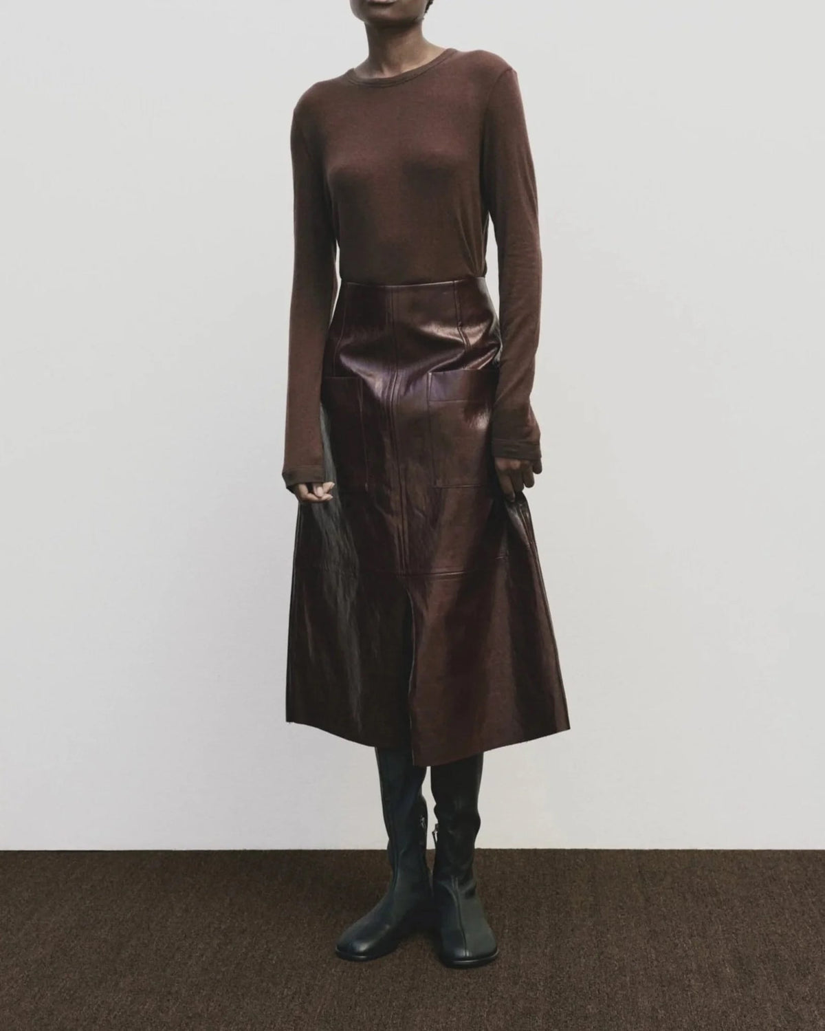 Wool Tencel Crew Neck - Brown