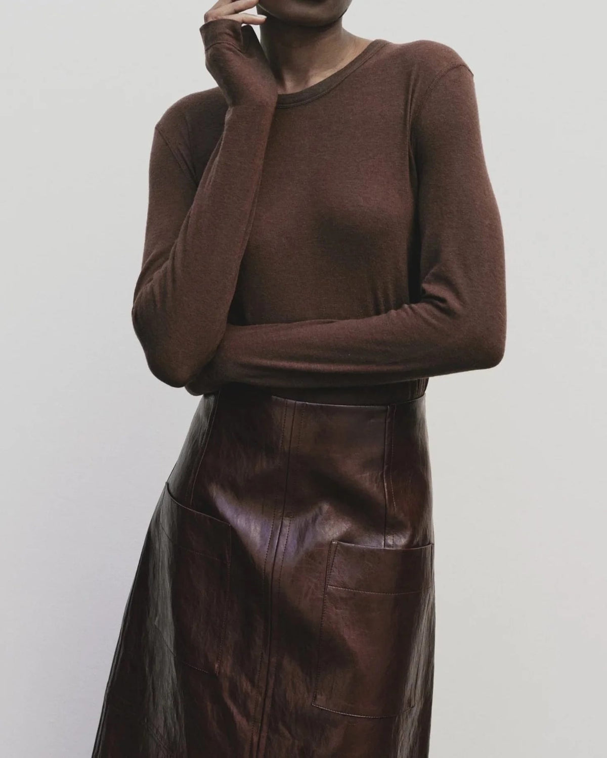 Wool Tencel Crew Neck - Brown