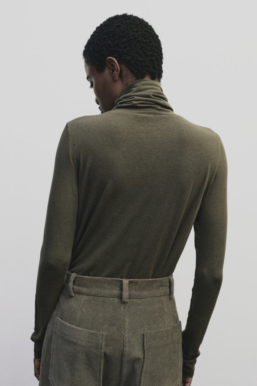 Roll Neck Jersey Top - Light Olive