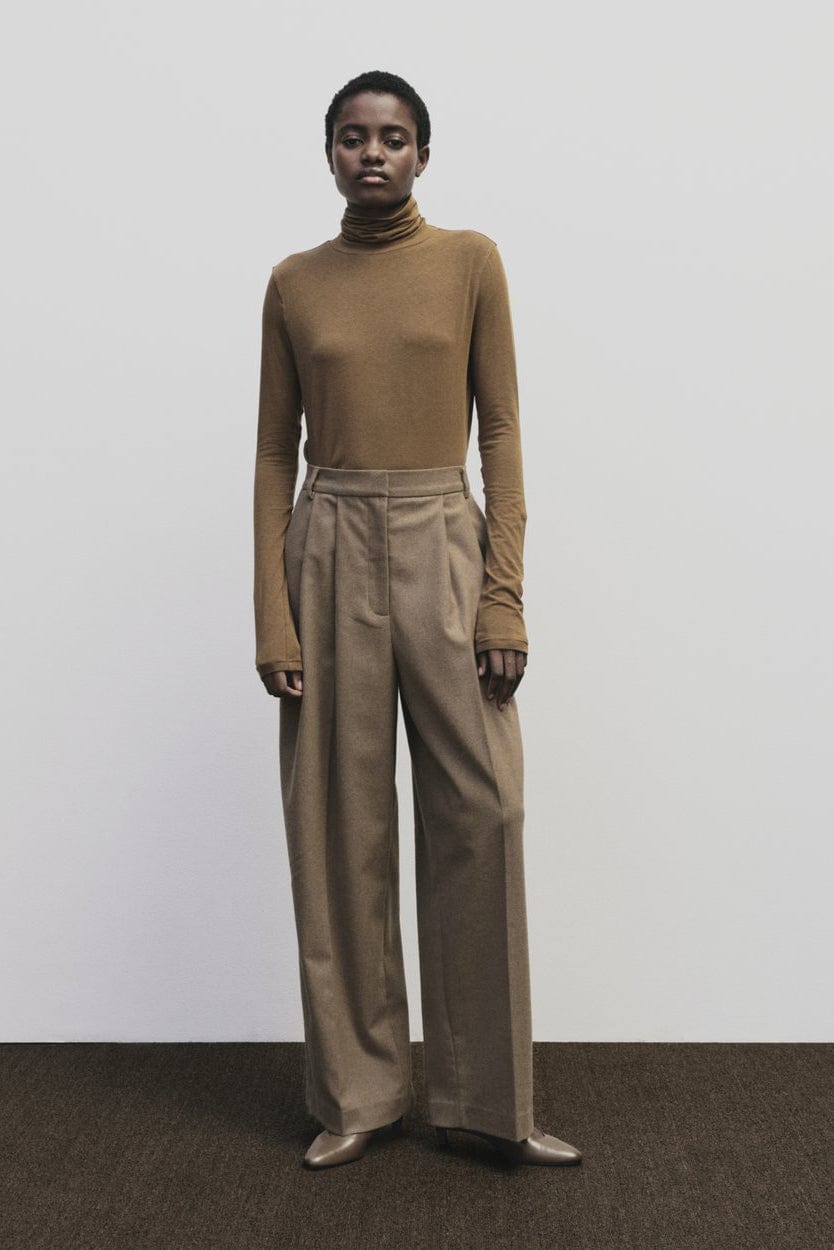 Roll Neck Jersey Top - Light Brown