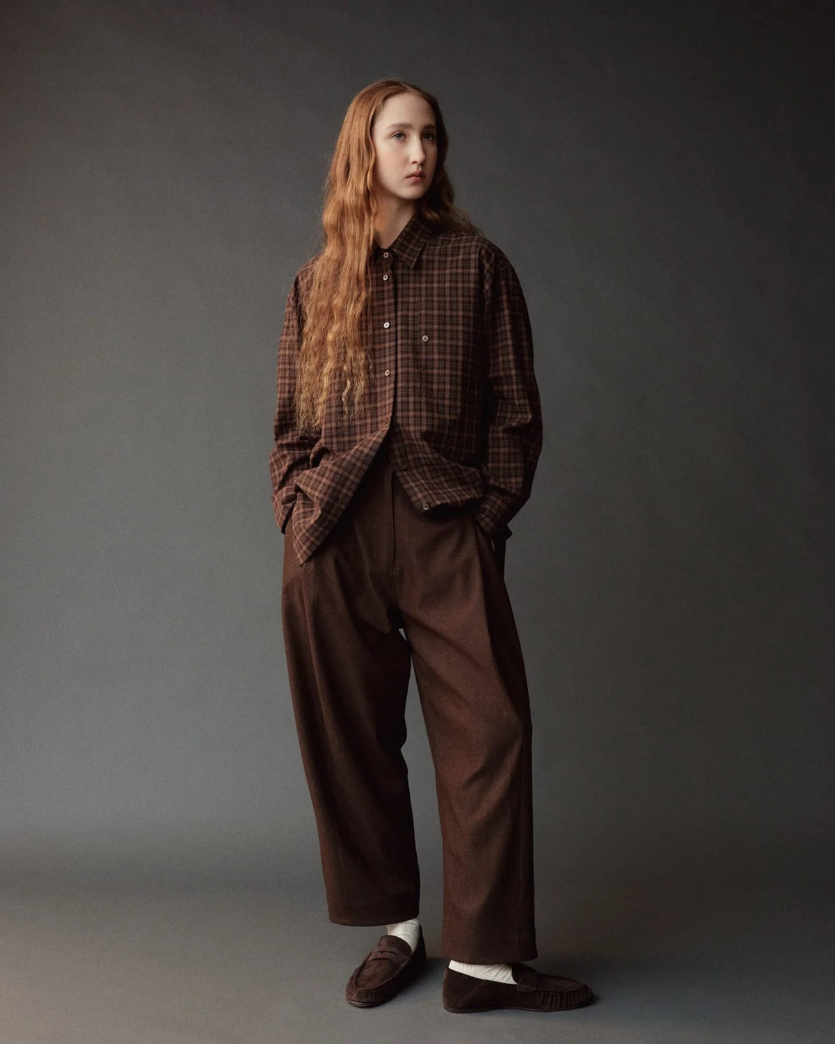 Oversized Plaid Shirt - Brown