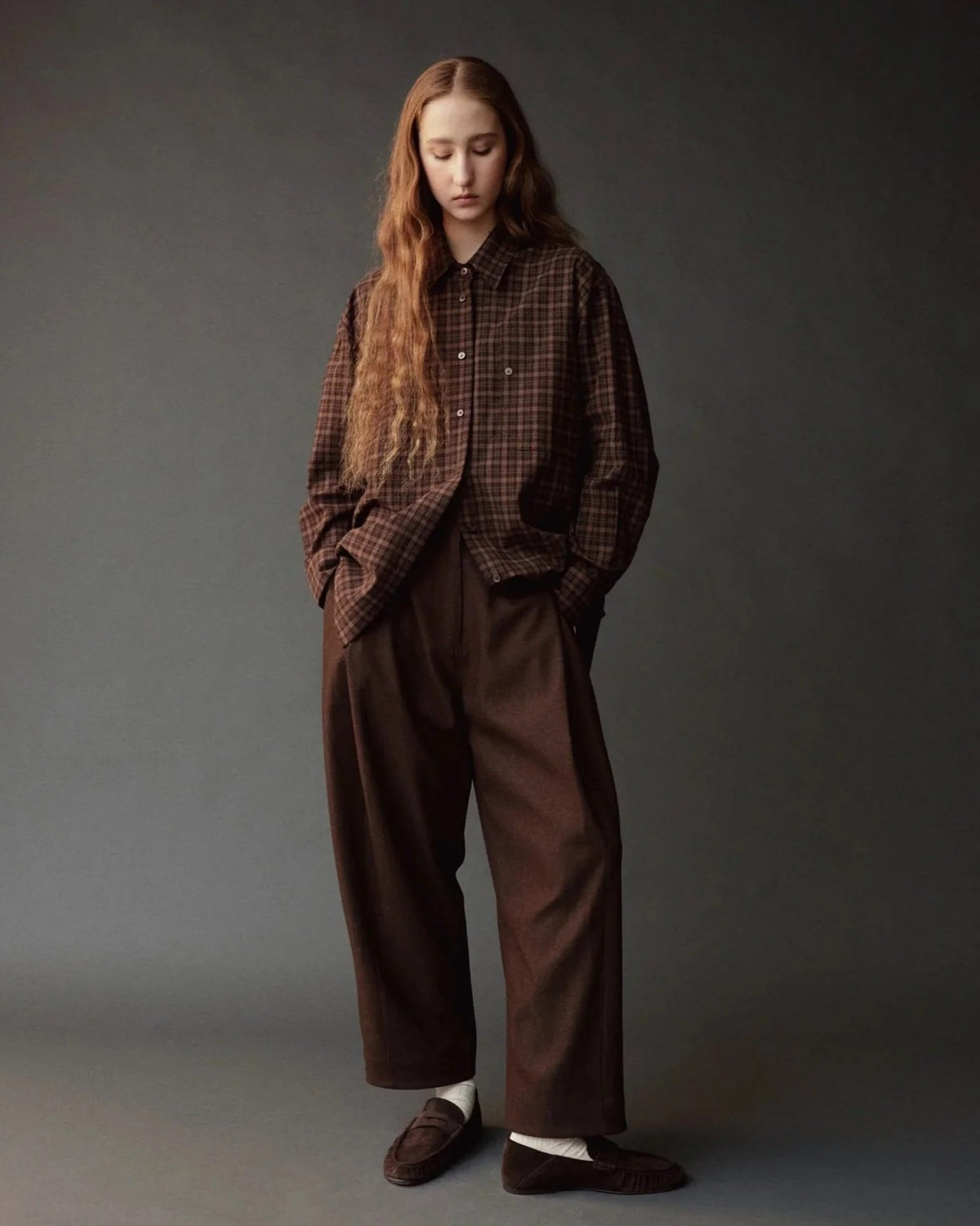 Oversized Plaid Shirt - Brown