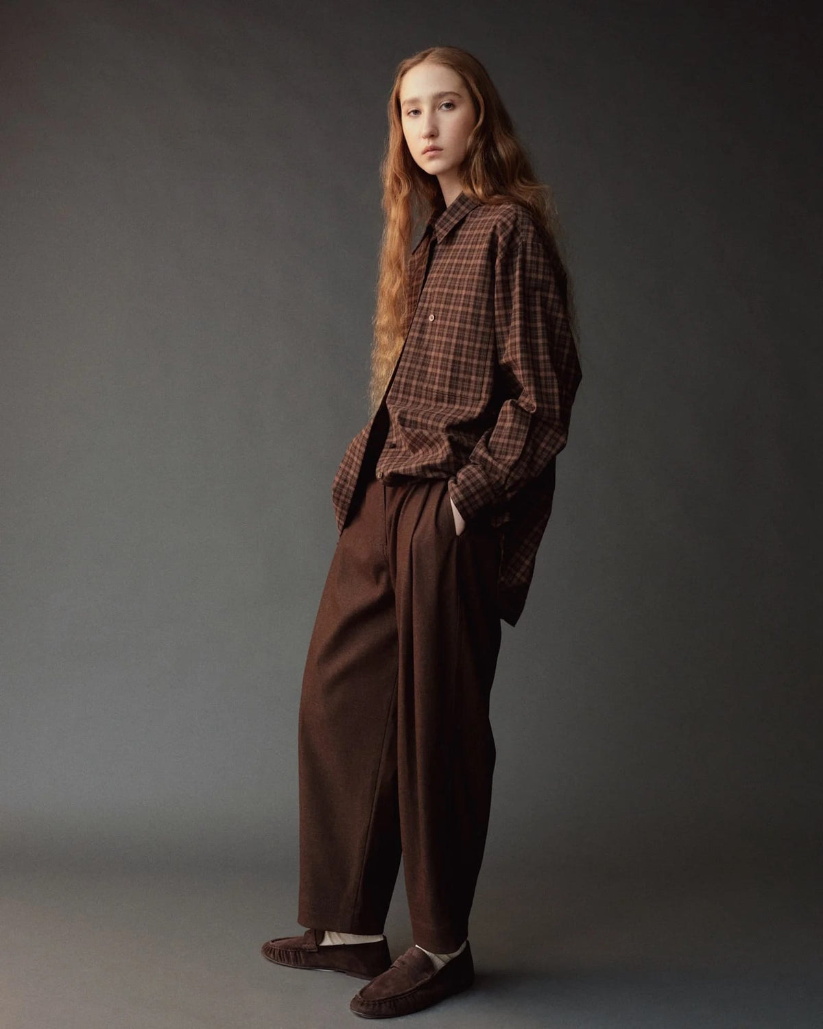 Oversized Plaid Shirt - Brown