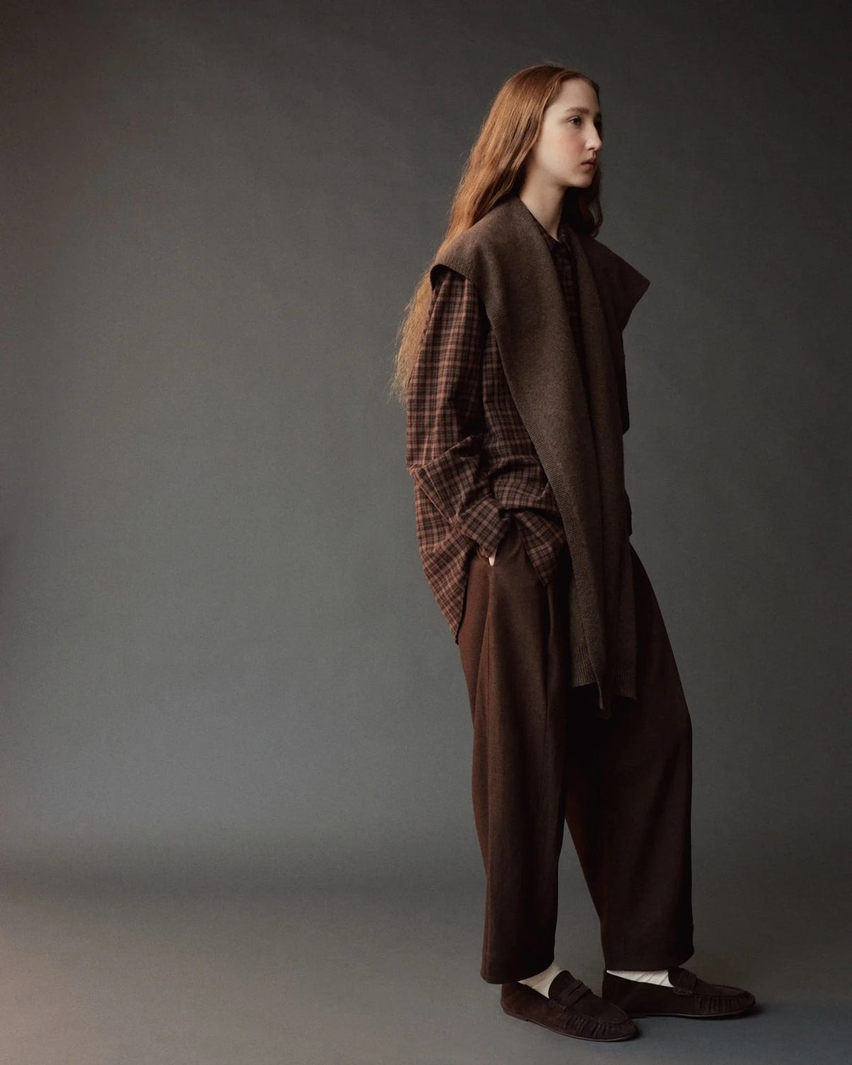 Oversized Plaid Shirt - Brown