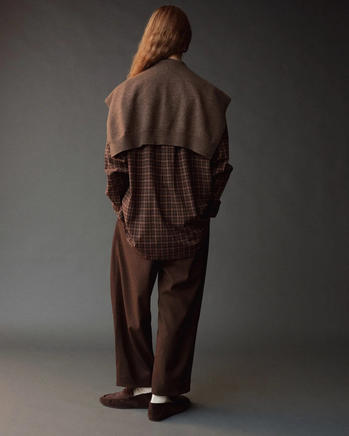 Oversized Plaid Shirt - Brown