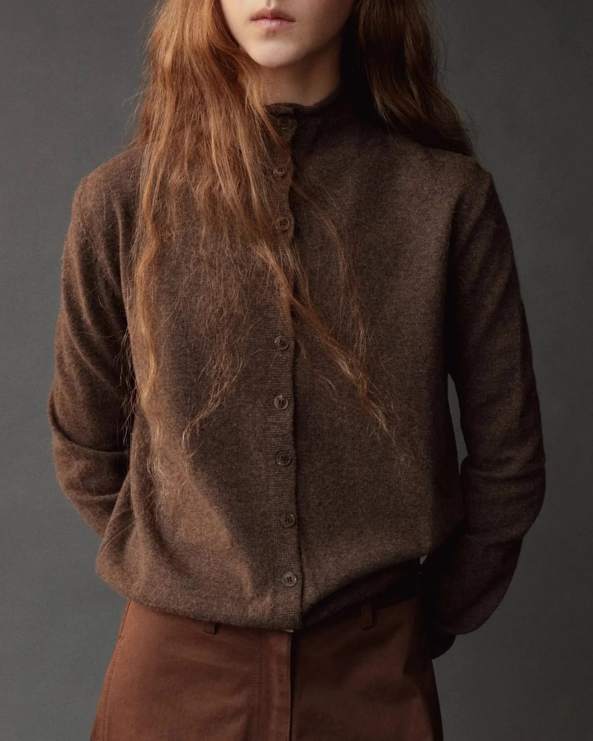 Mock Neck Cardigan - Dark Beige