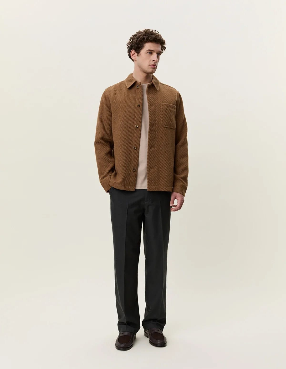 Twill Wool Overshirt - Rubber Brown