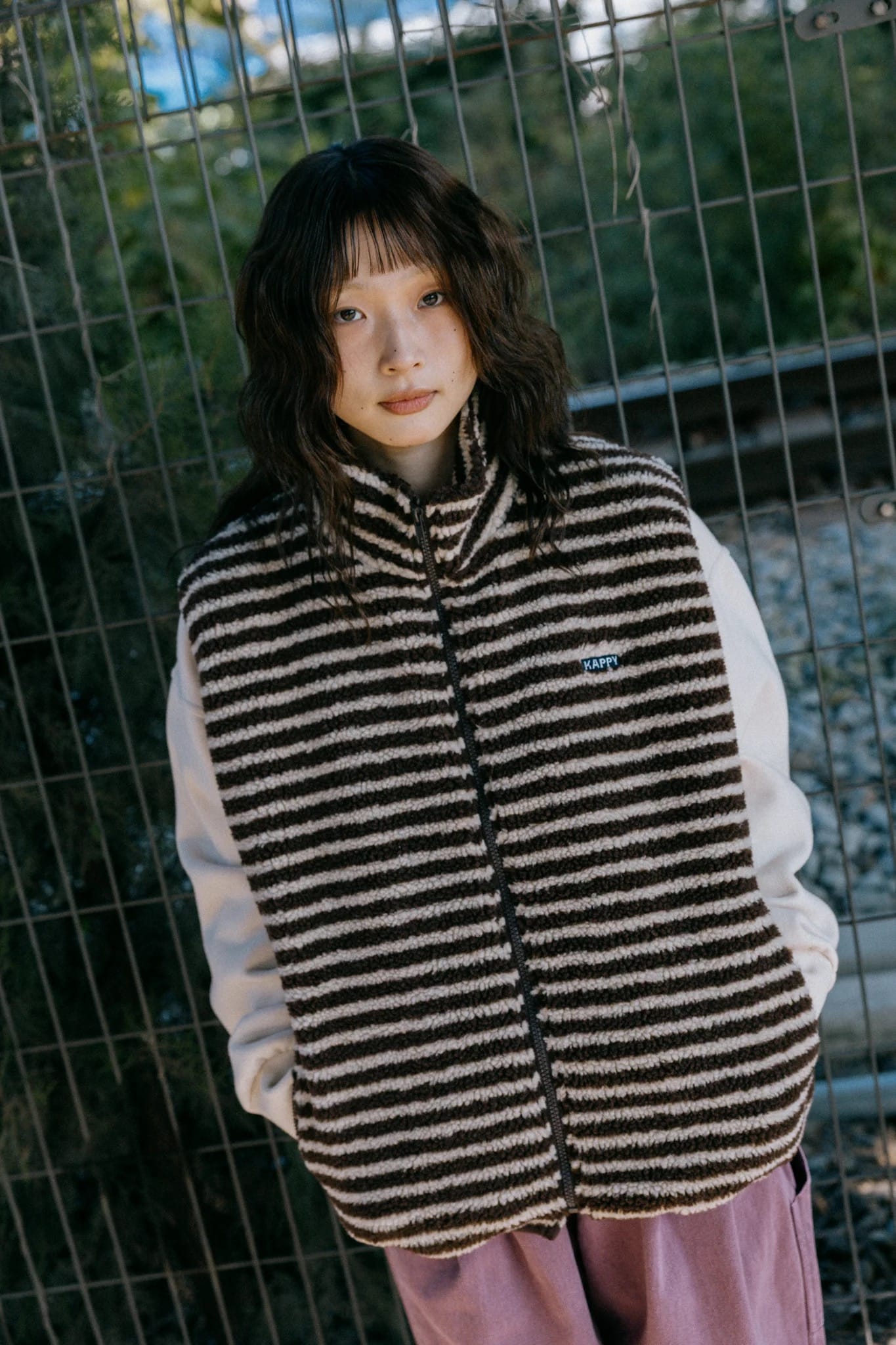 Stripe Fleece Vest - Brown / Cream