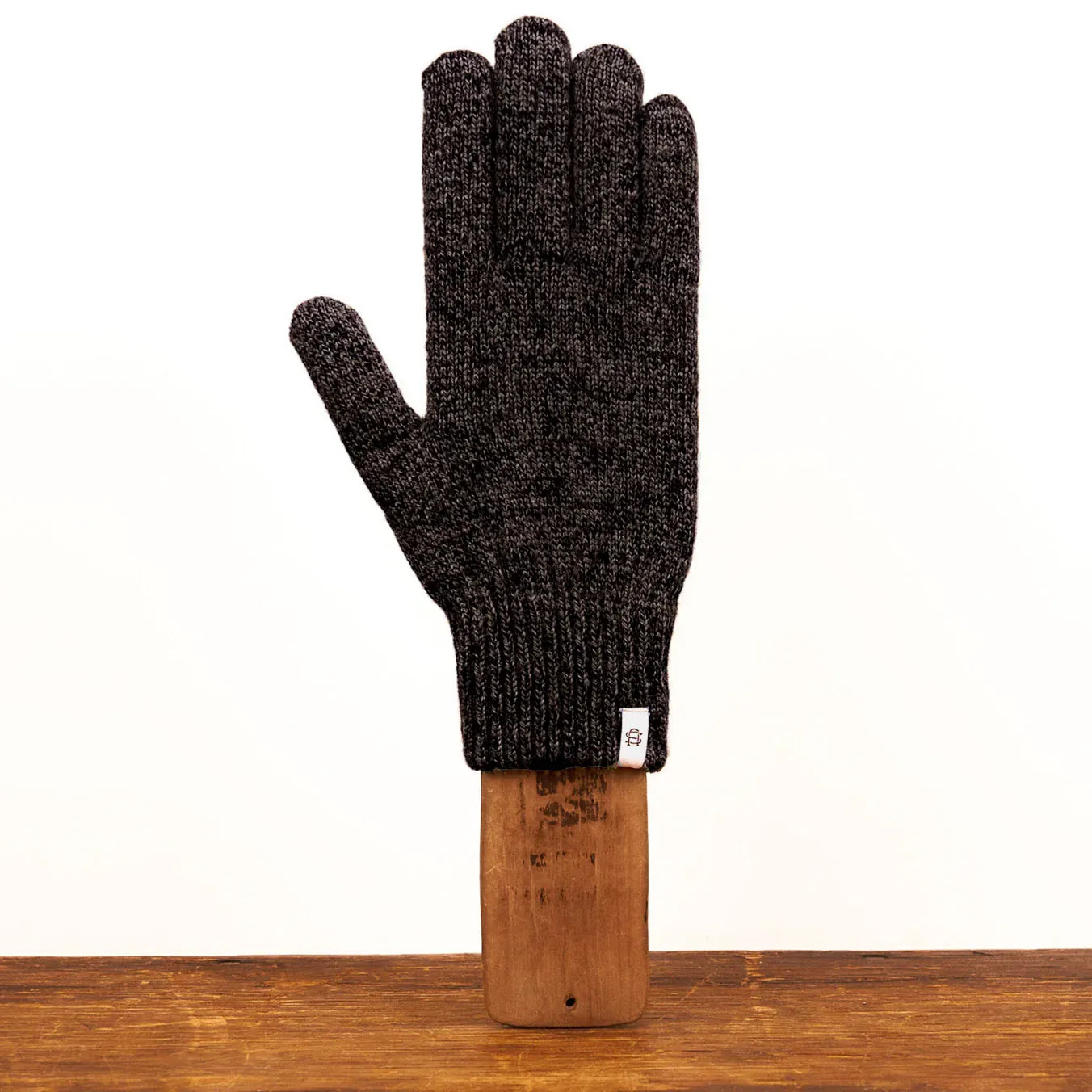 Ragg Wool Full Glove with Deer-Leather - Black Melange