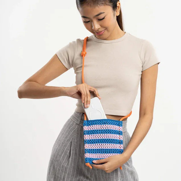 Stripe Raffia Phone Sling - Cobalt Lilac