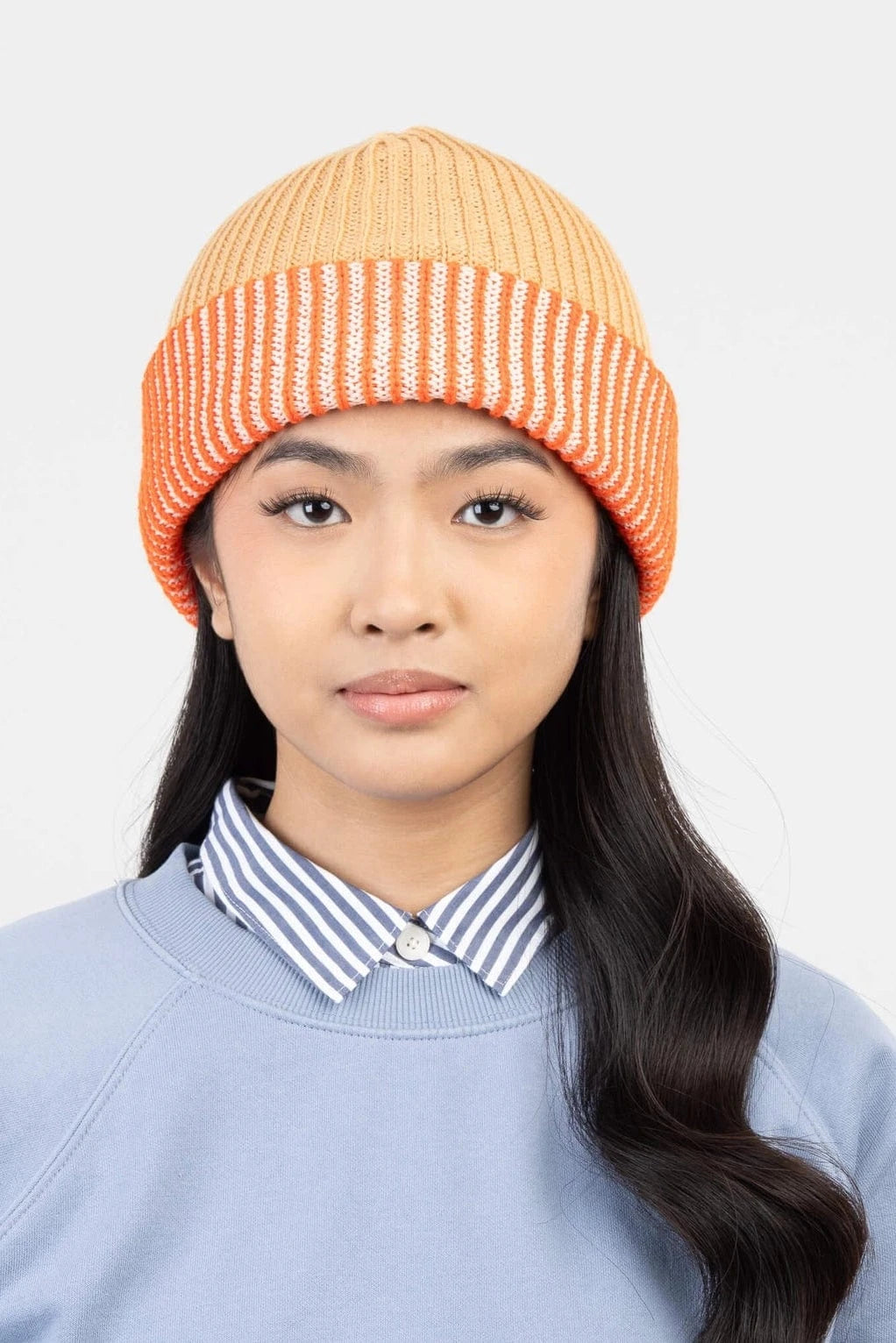 Stripe Cuff Plush Beanie - Camel Poppy