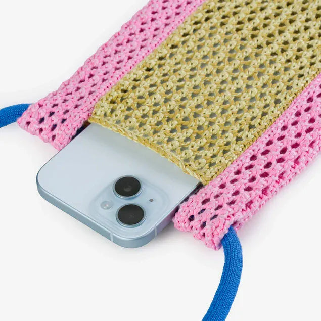 Raffia Phone Sling - Golden Olive Pink