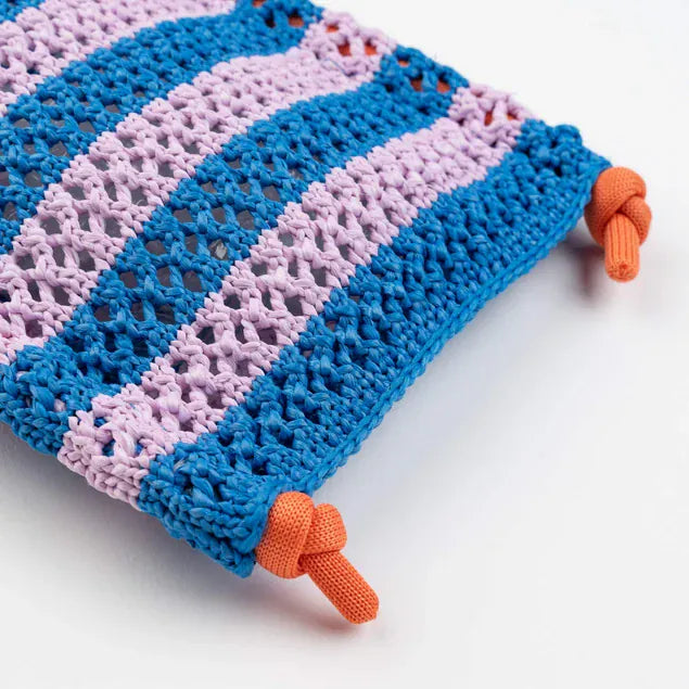 Stripe Raffia Phone Sling - Cobalt Lilac
