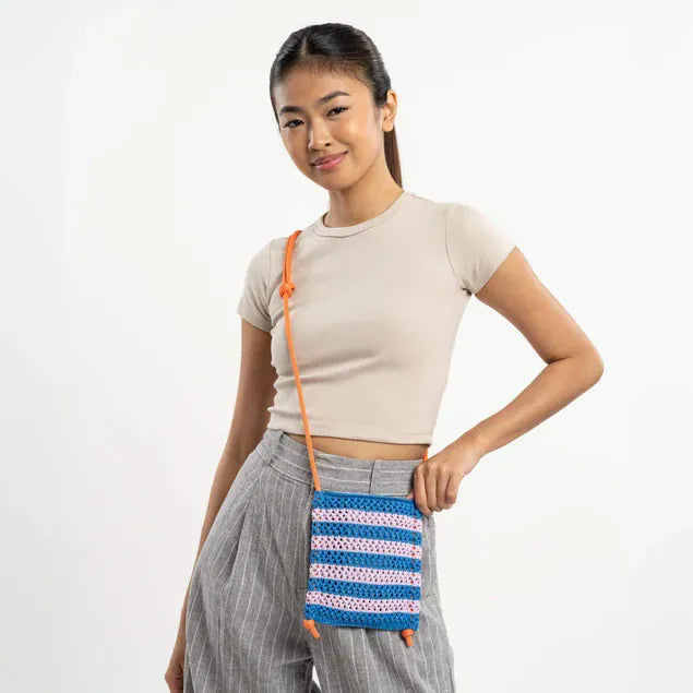 Stripe Raffia Phone Sling - Cobalt Lilac