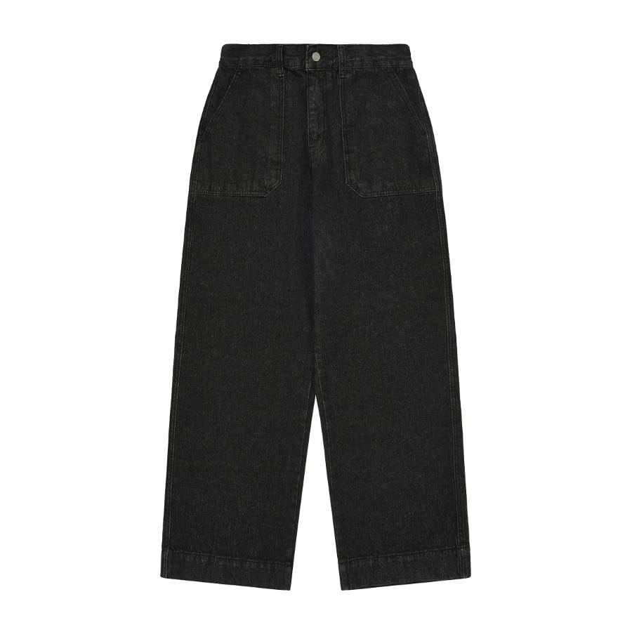 One Tuck Wide Fatigue Denim Pants - Black