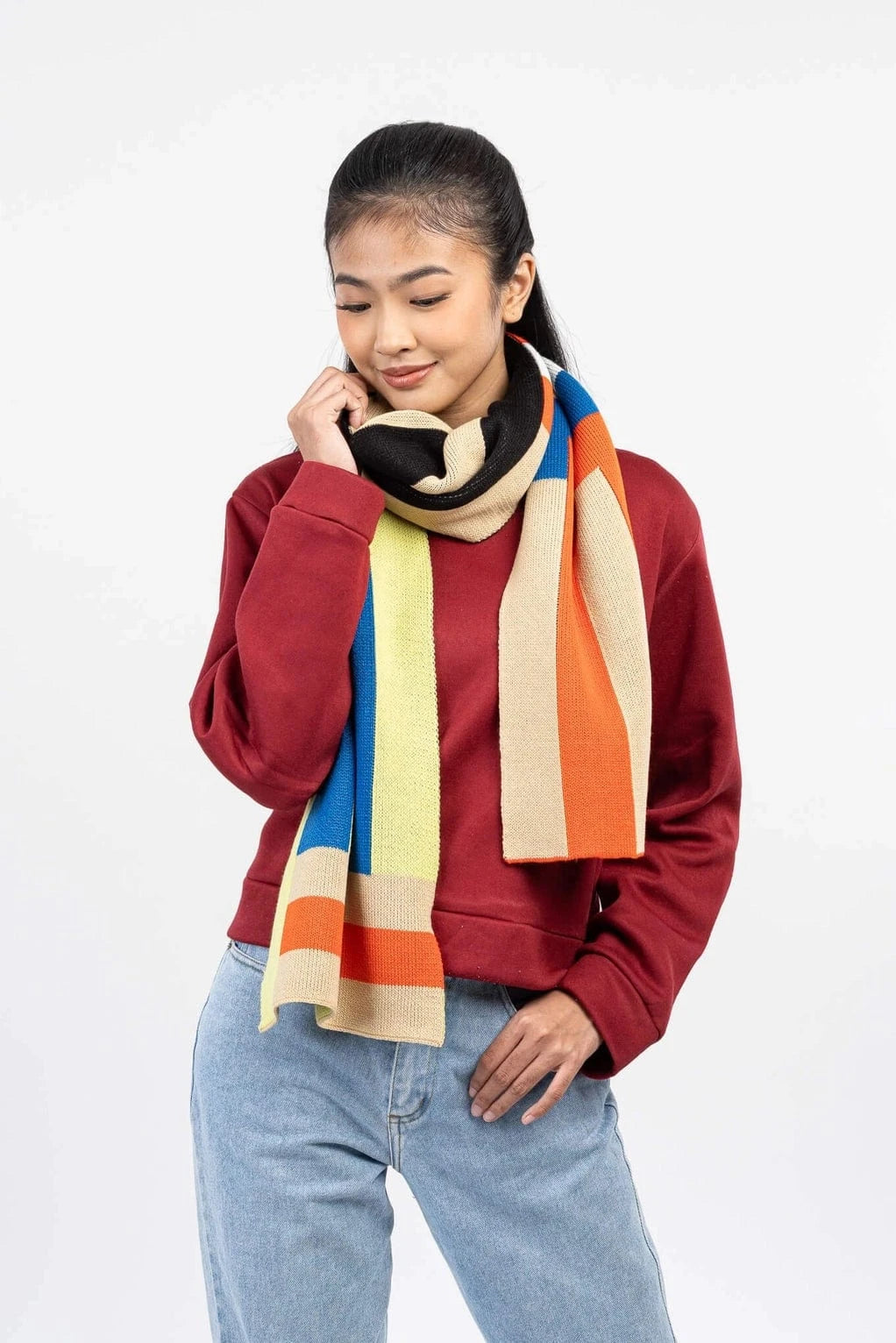 Waterfall Stripe Big Scarf- Lime Cobalt