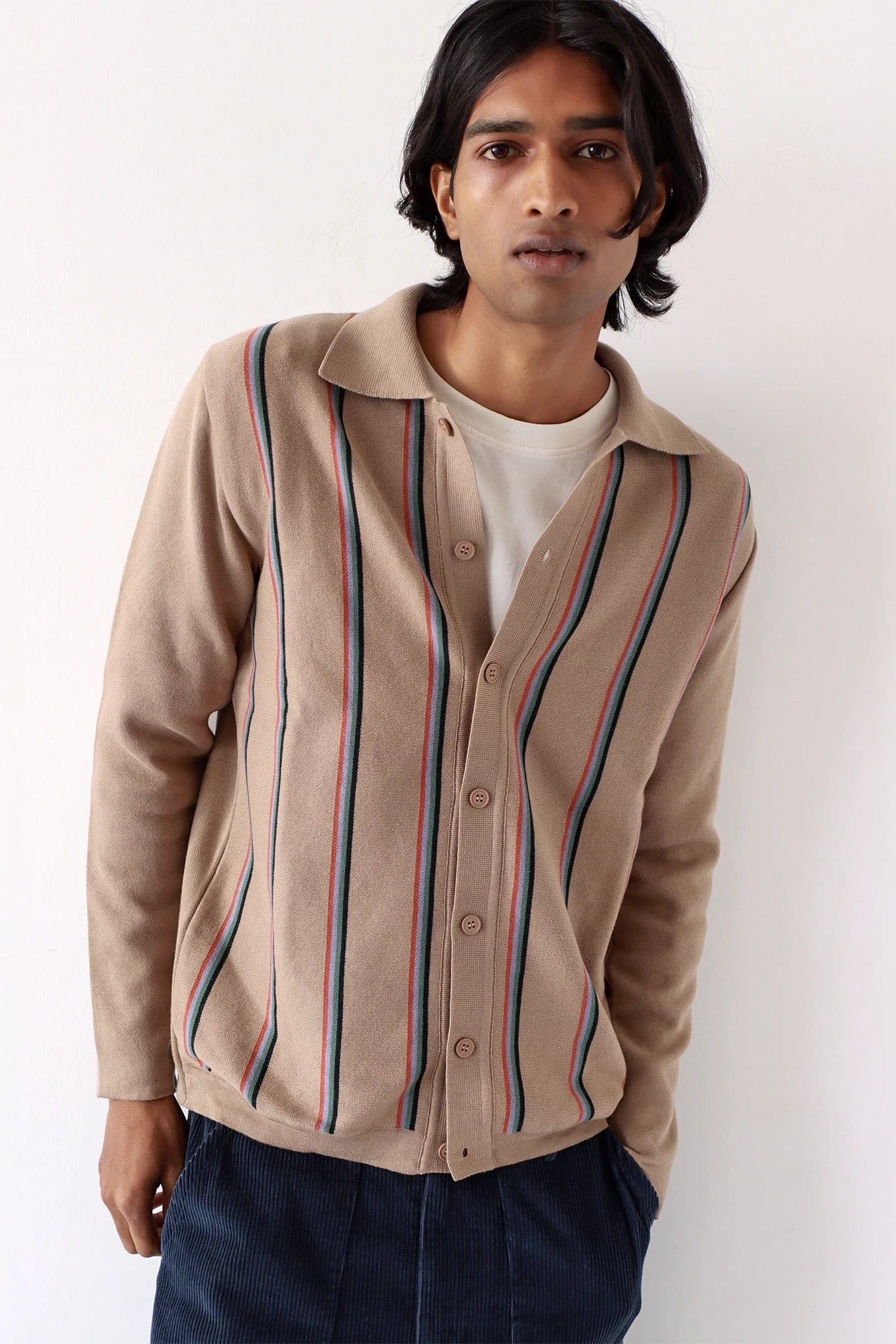 Zigger Cardigan - Cornstalk Kuki Stripe