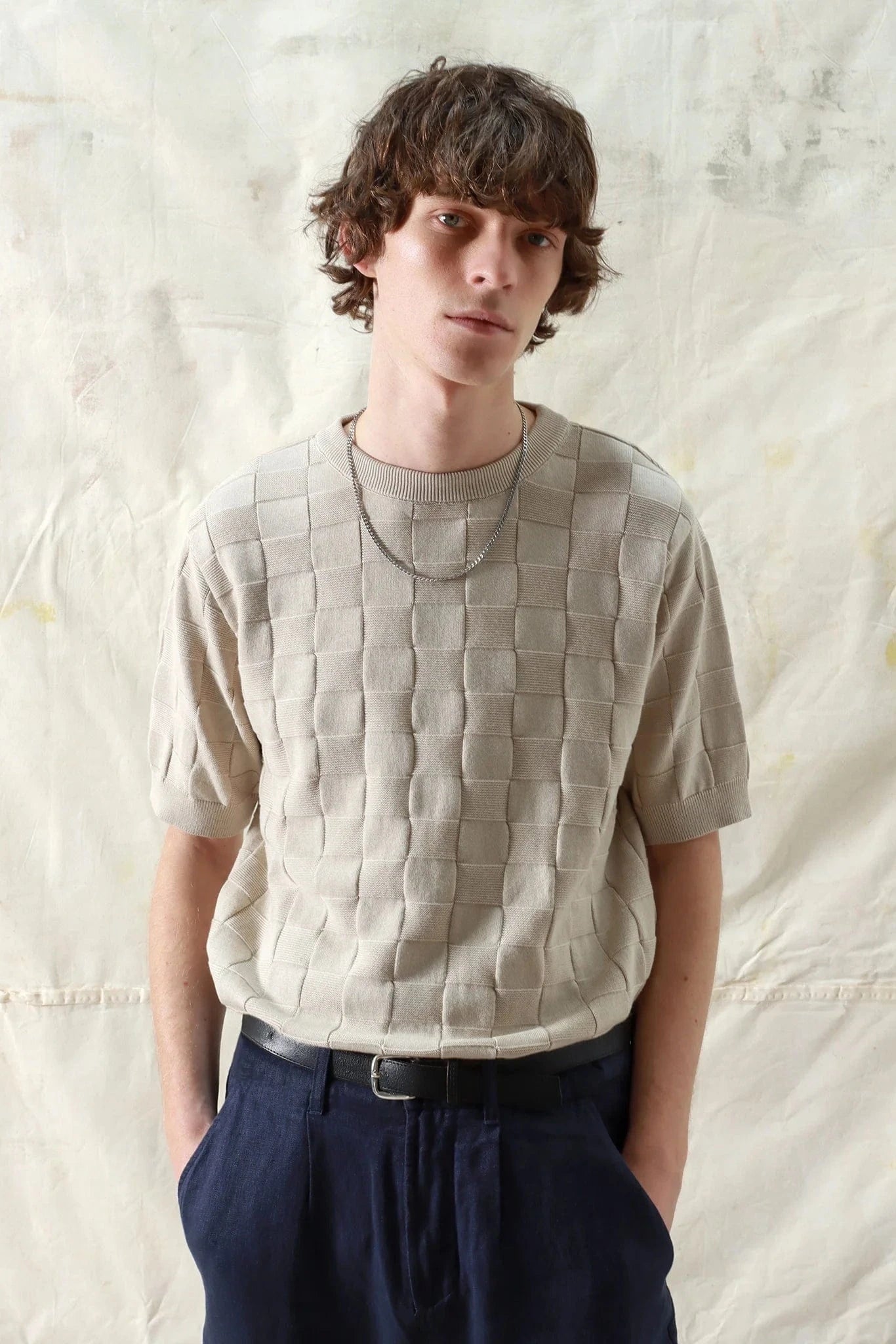 Caetano Check Knitted Top - Peyote Sand