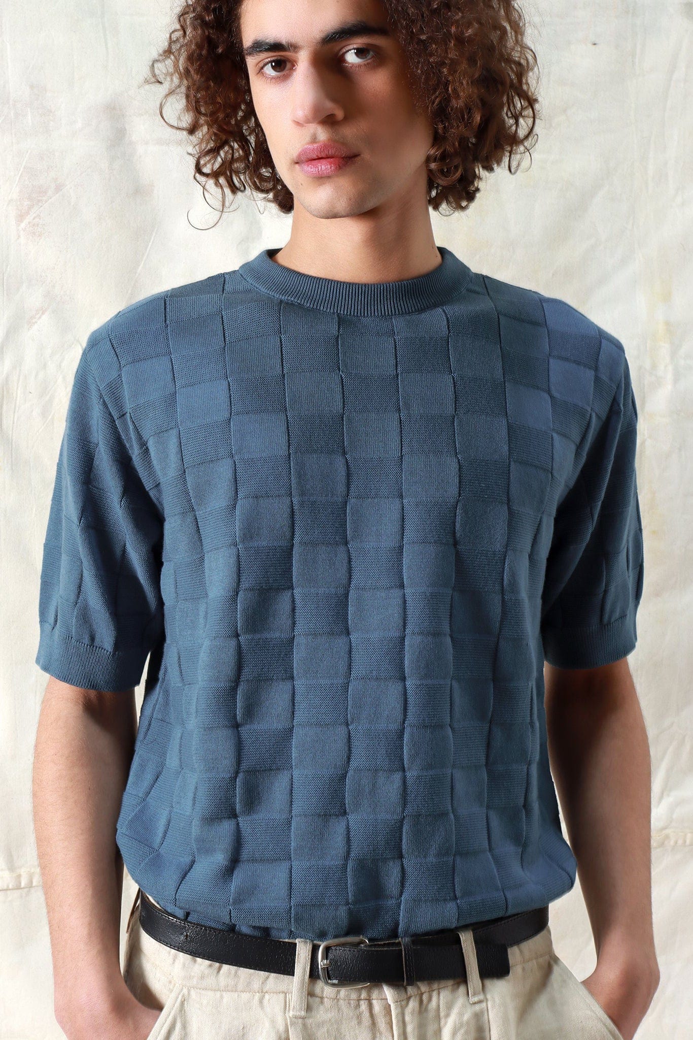 Caetano Check Knitted Top - Blue