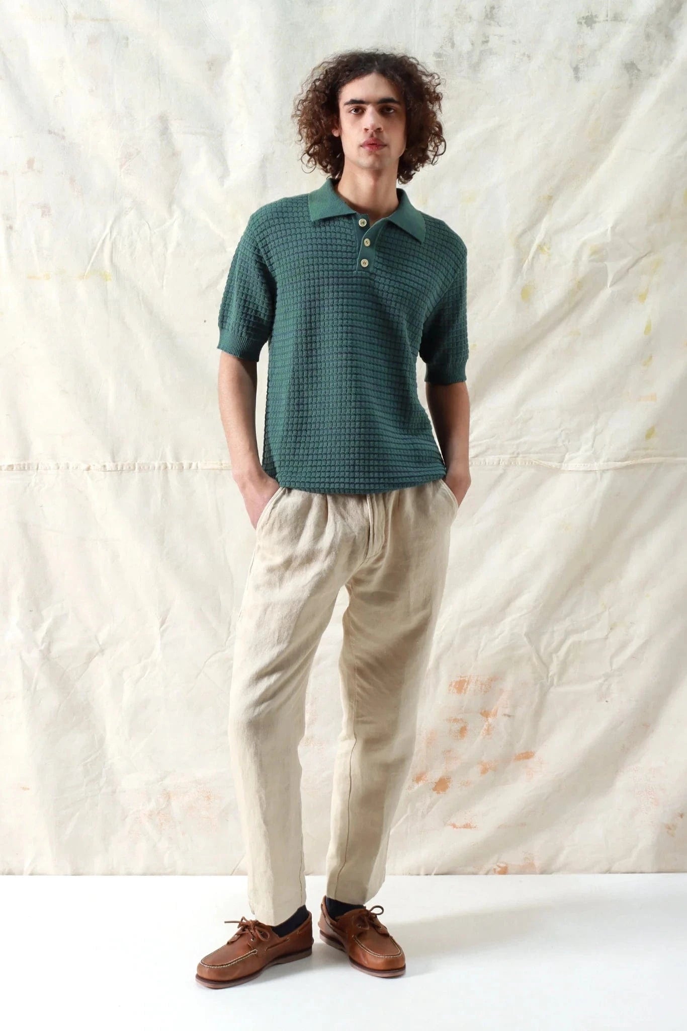 Renard Knitted Polo - Blue Green