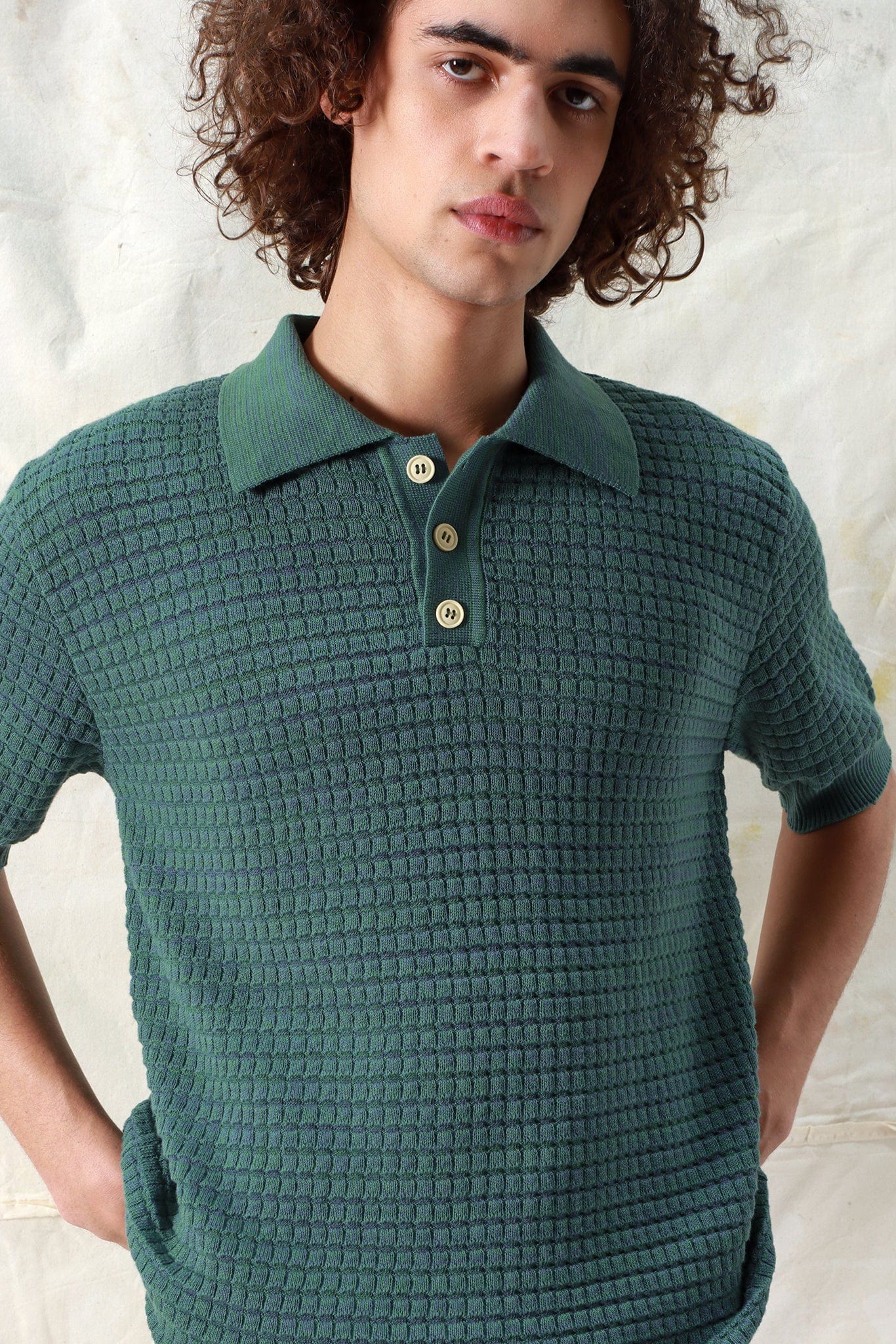 Renard Knitted Polo - Blue Green