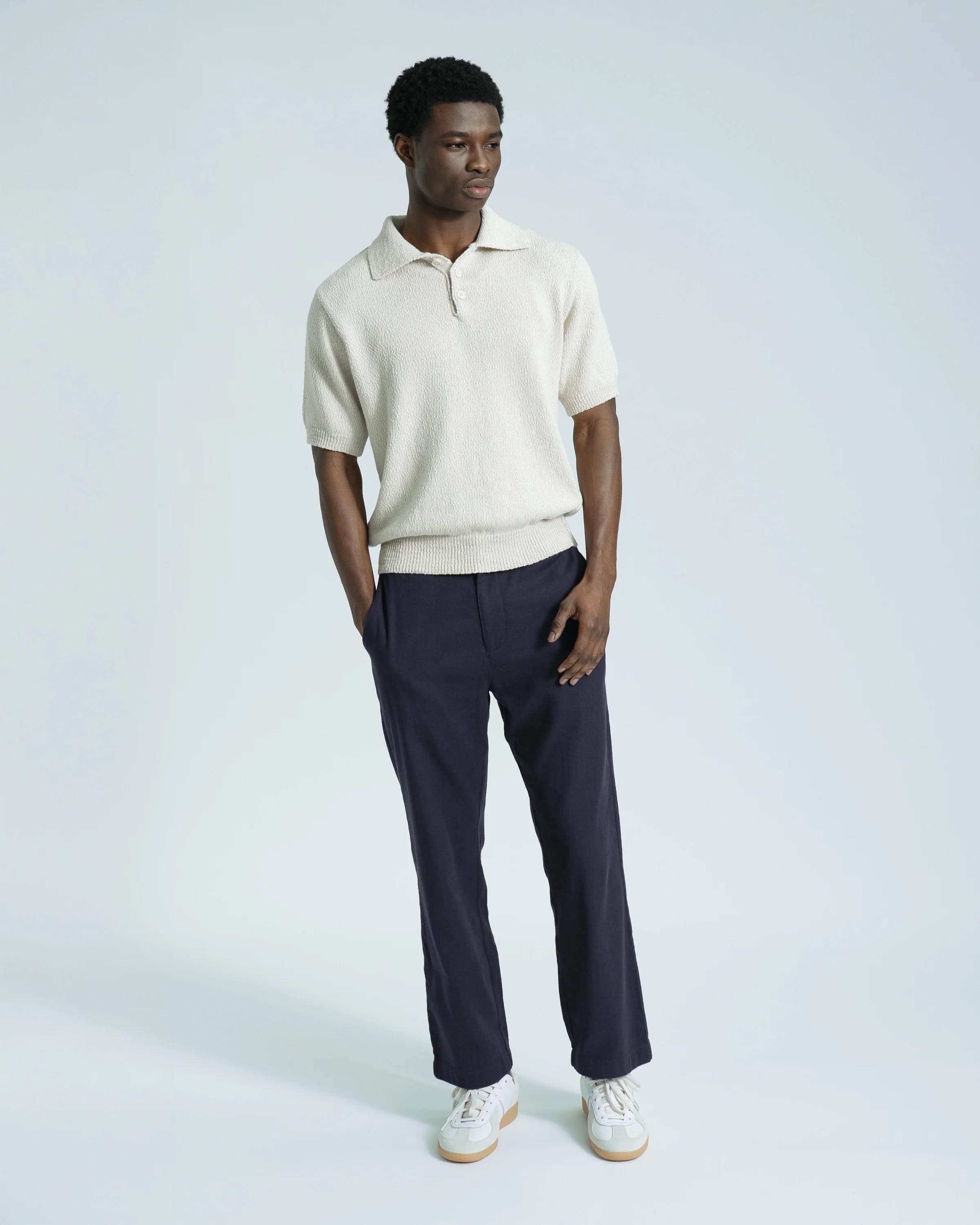 Kier Knitted Polo - Sand / White