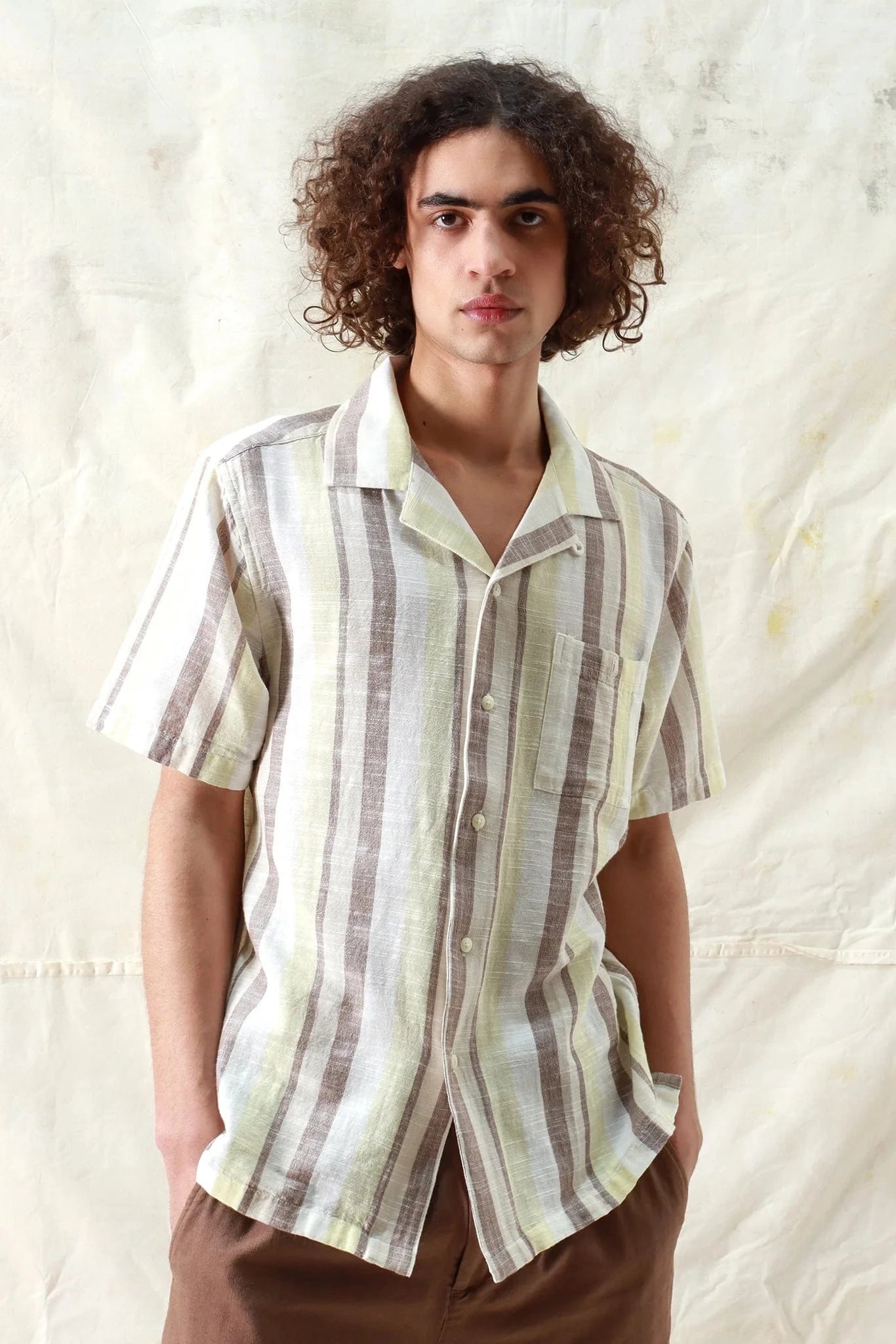 Selleck Shirt Slub Stripe - Brown Yellow