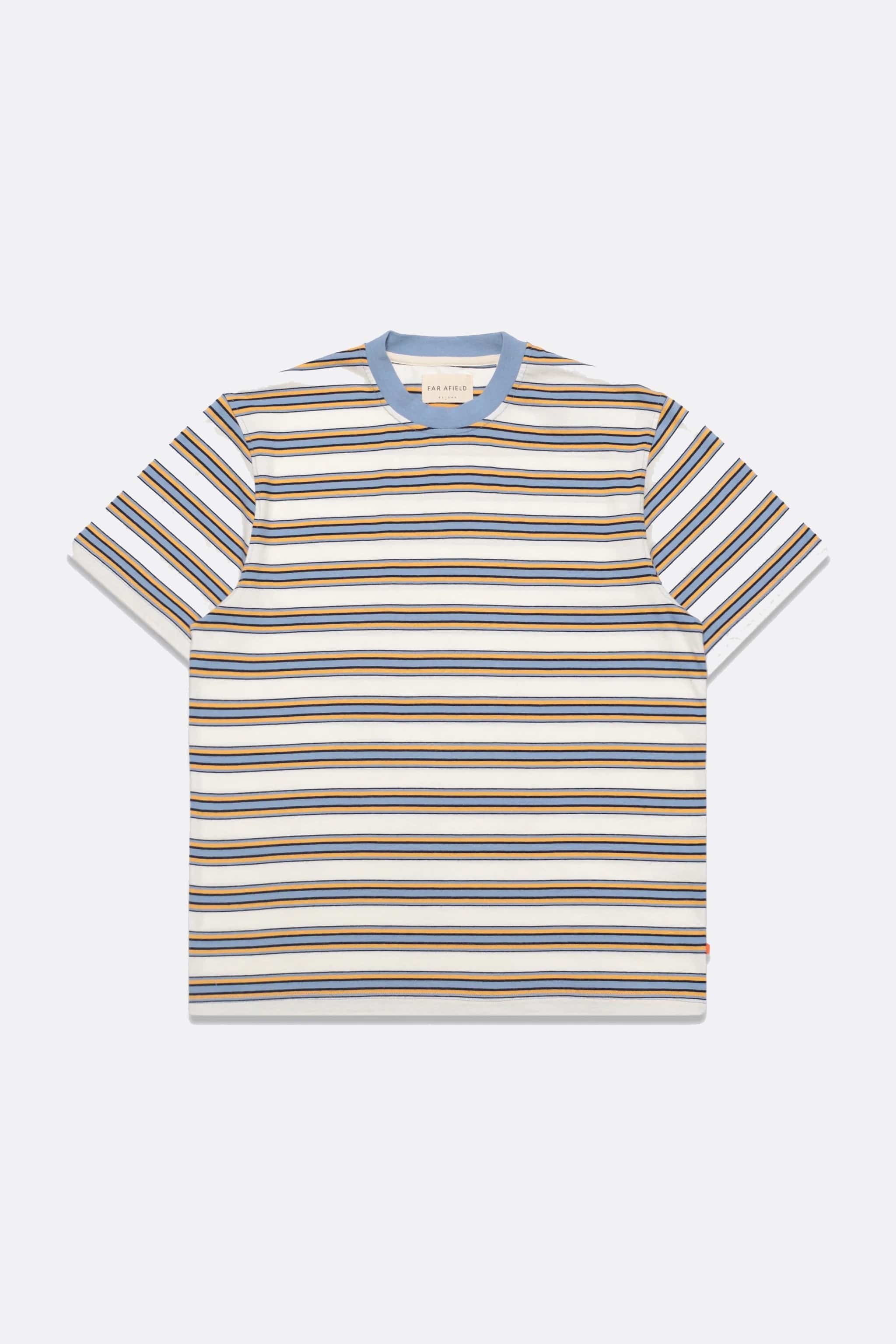 Crew Neck Whitstable Stripe Tee - Allure Blue