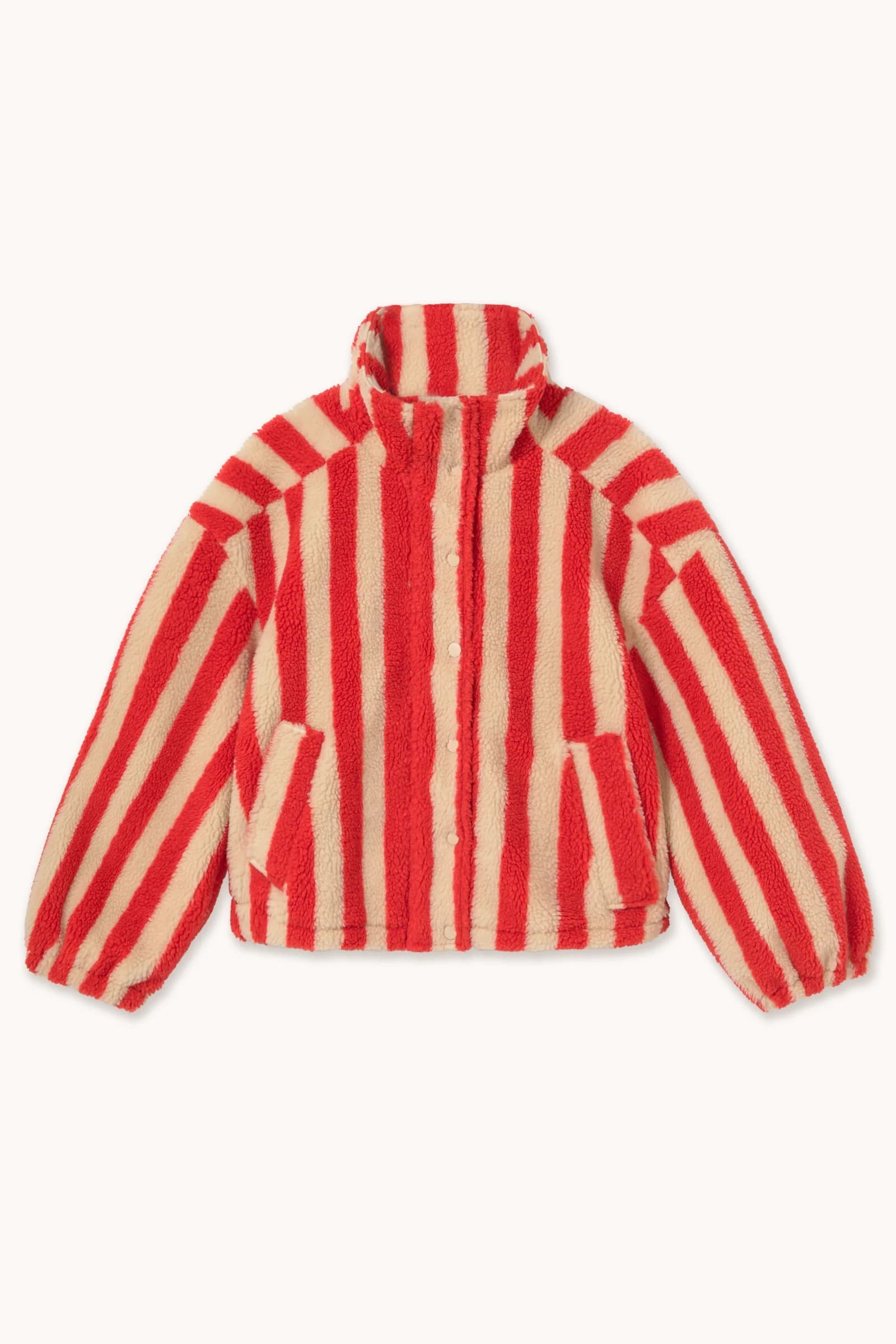 Wide Stripes Sherpa Jacket - Vanilla/Red