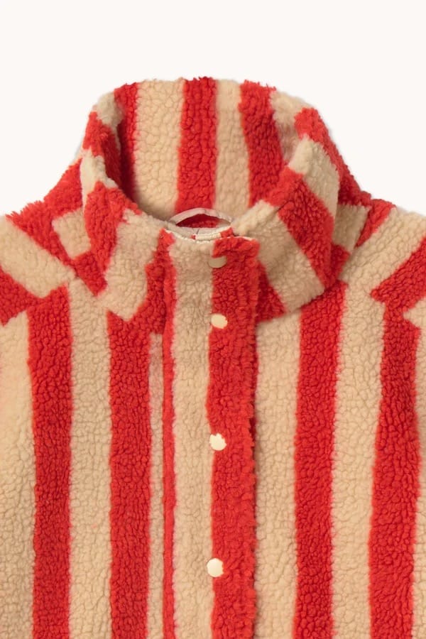 Wide Stripes Sherpa Jacket - Vanilla/Red