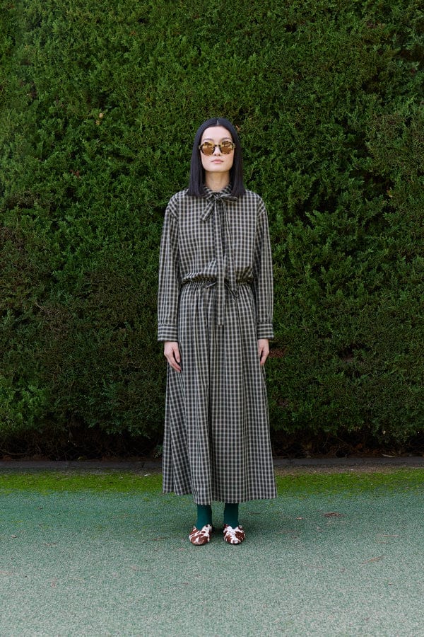 Check Bow Neck Shirt - Plaid