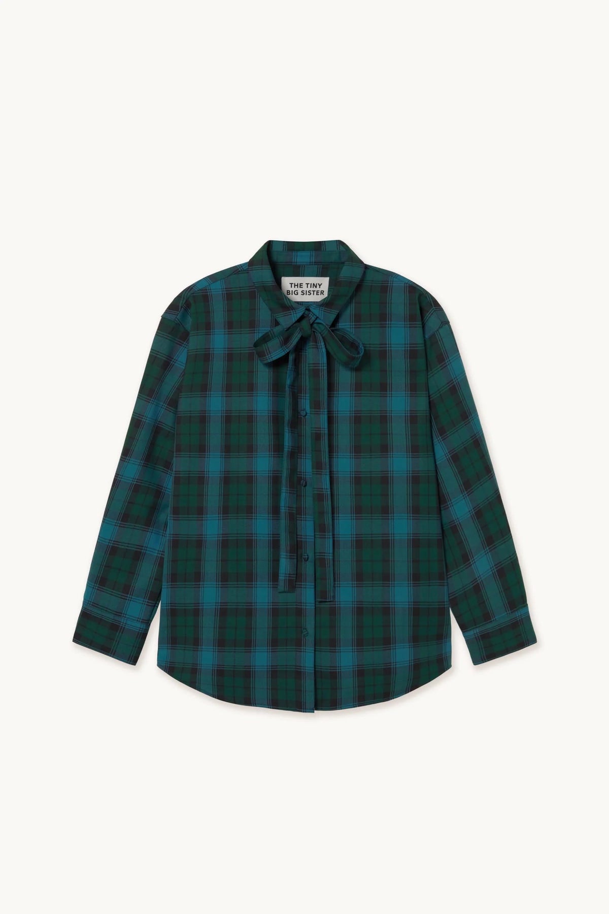 Check Bow Neck Shirt - Green/Navy