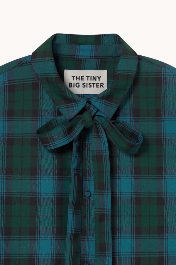 Check Bow Neck Shirt - Green/Navy