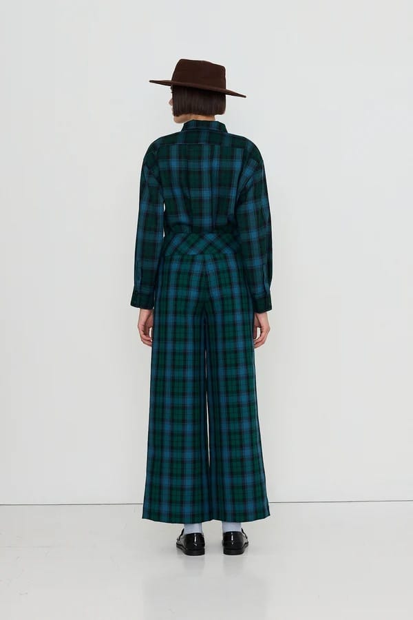 Check Bow Neck Shirt - Green/Navy