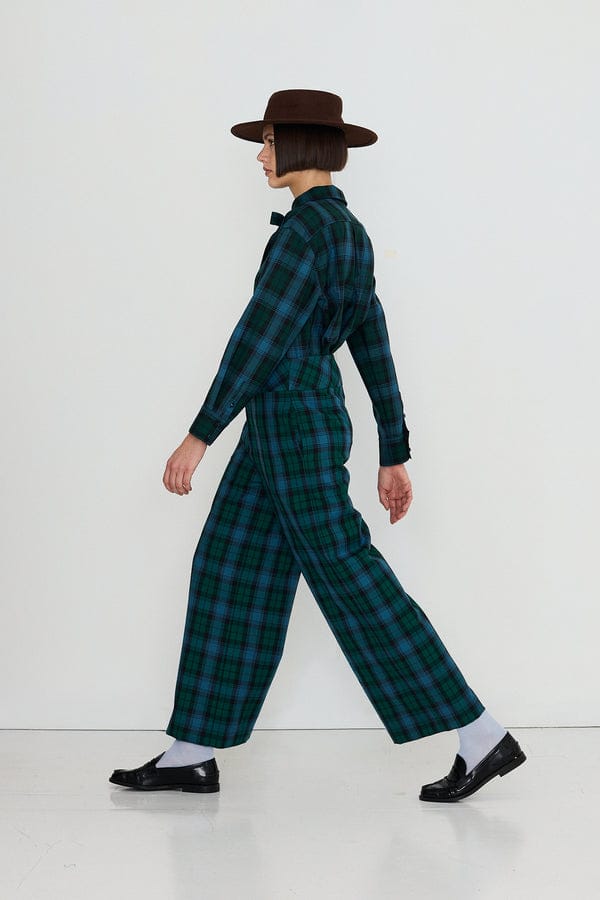 Check Bow Neck Shirt - Green/Navy