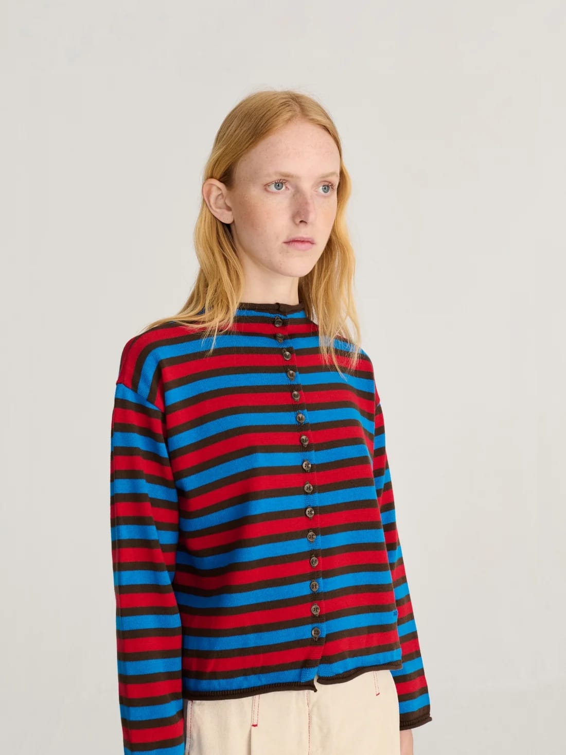 Striped Cotton Cardigan - Blue/Red
