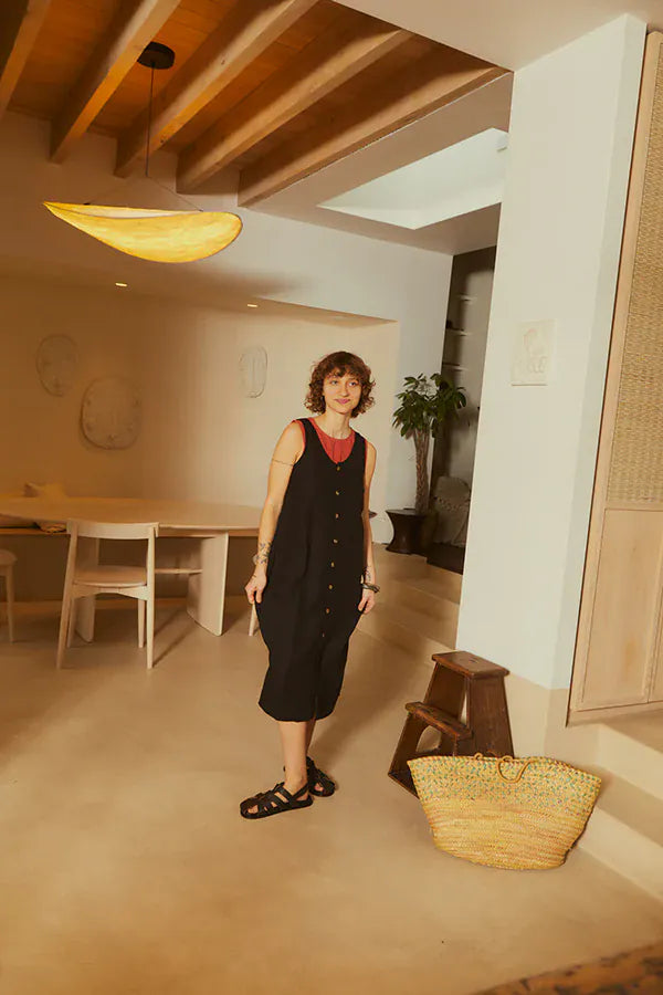Basic Button Front Slip - Black