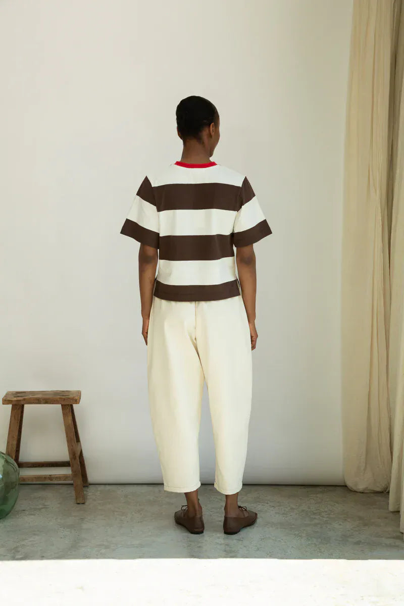 Bay-Sue Top - Cacao & White Wide Stripe