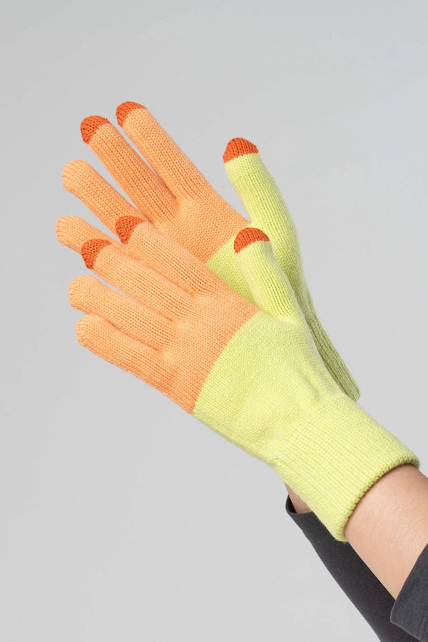 Colorblock Knit Touchscreen Gloves -  Peach Lime