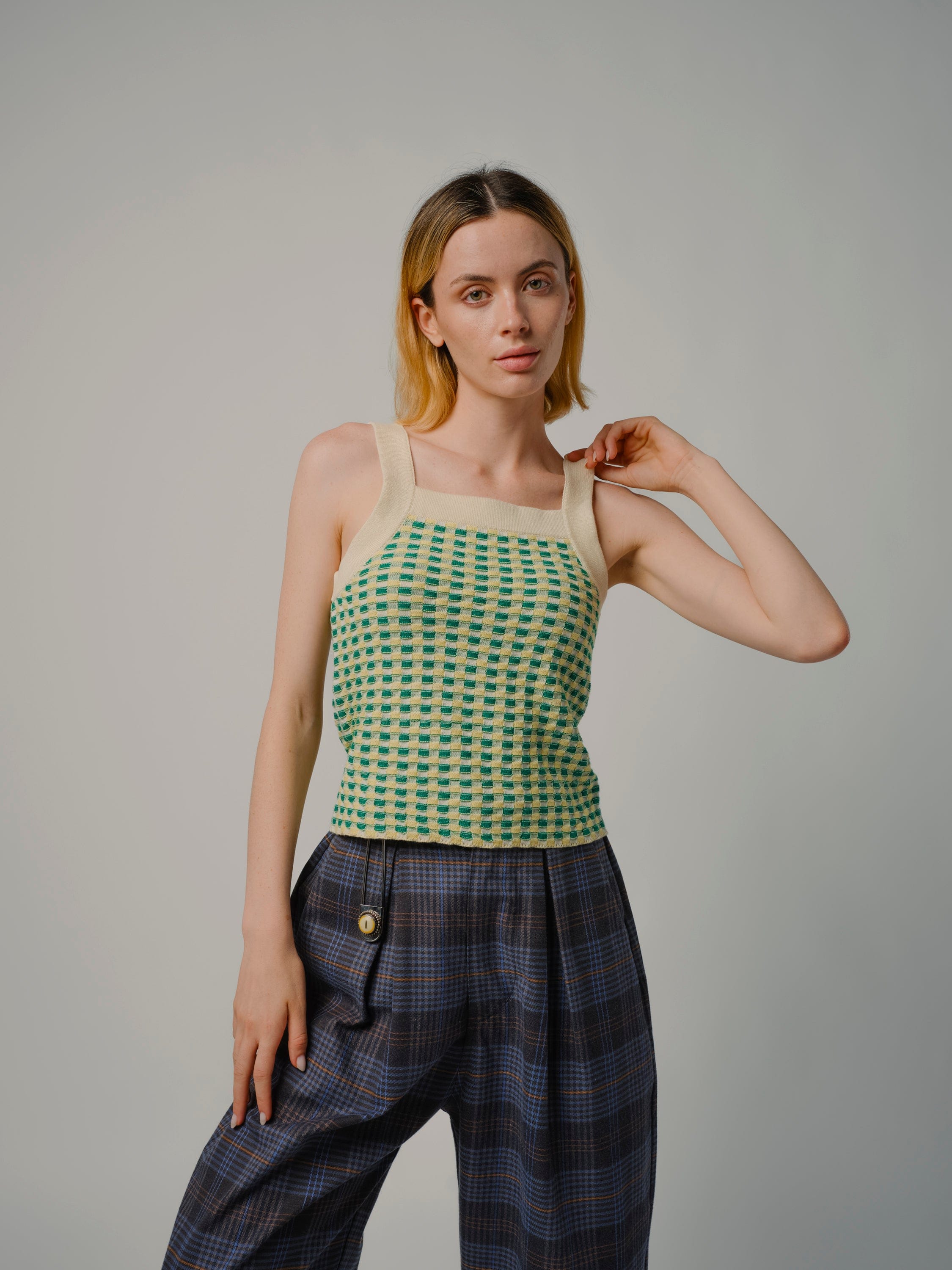 Stitchy Grid Tank - Grass