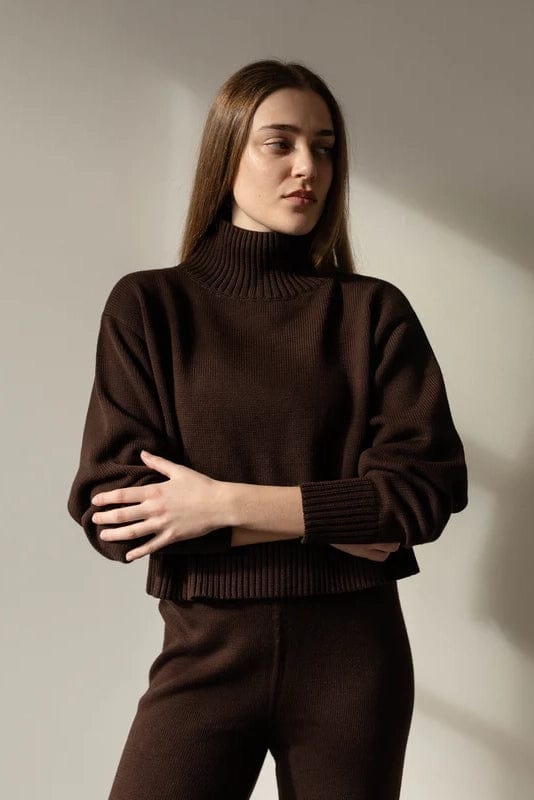 Crop Cotton Turtleneck - Walnut