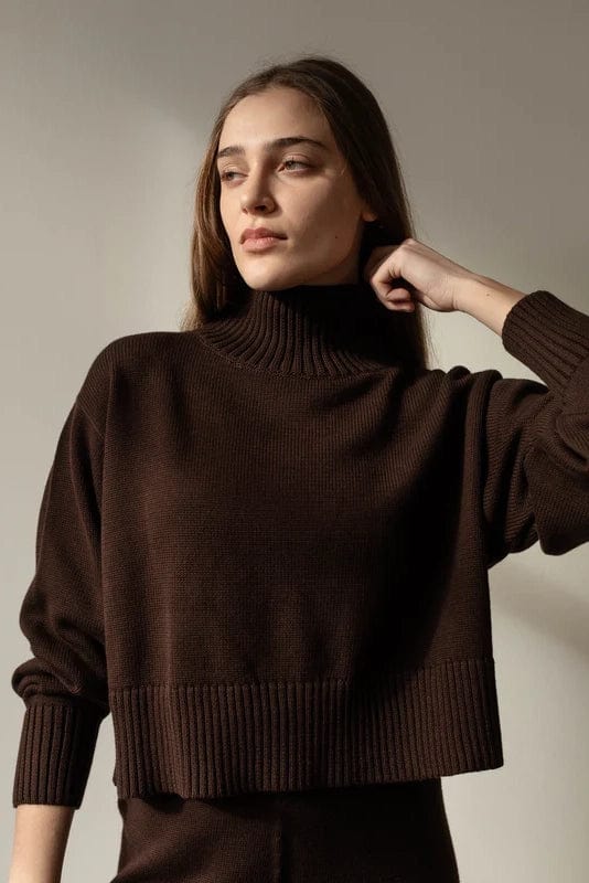 Crop Cotton Turtleneck - Walnut