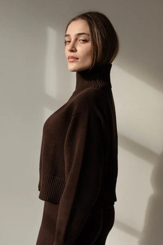 Crop Cotton Turtleneck - Walnut