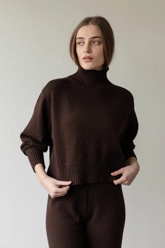 Crop Cotton Turtleneck - Walnut