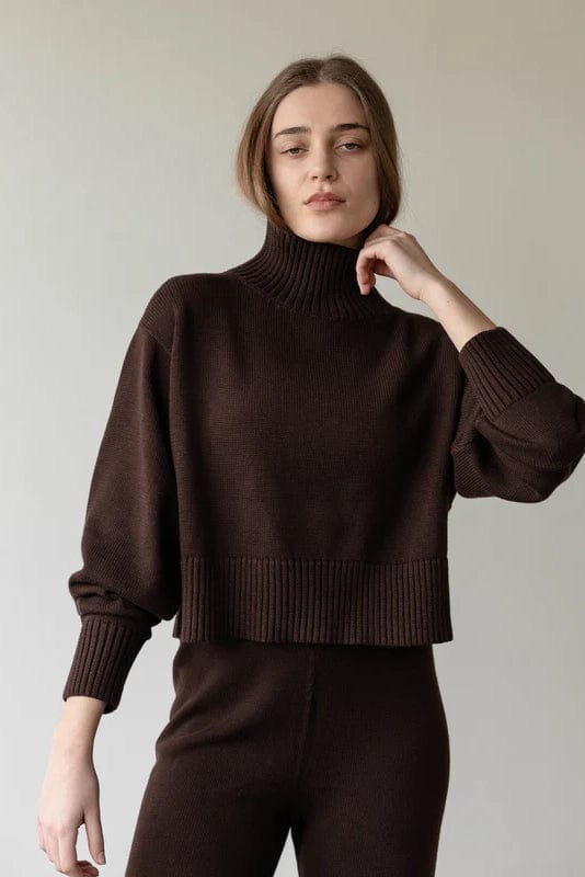 Crop Cotton Turtleneck - Walnut