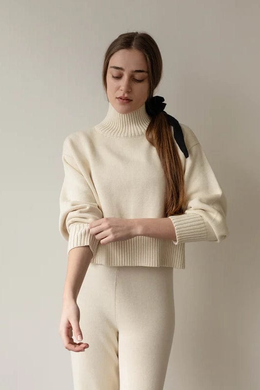 Crop Cotton Turtleneck - Ivory