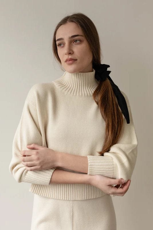 Crop Cotton Turtleneck - Ivory