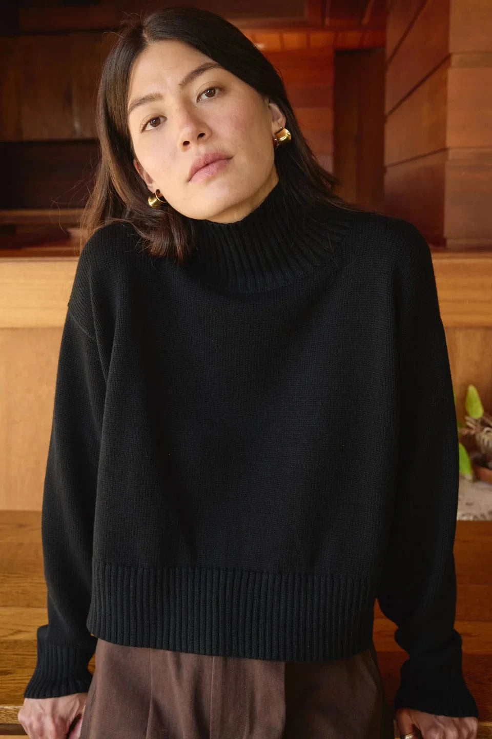 Crop Cotton Turtleneck - Black